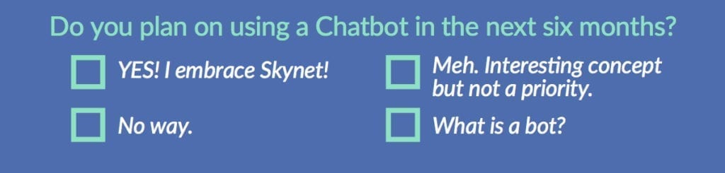 image of our June Question of the Month: do you plan on using a chatbot in the next six months