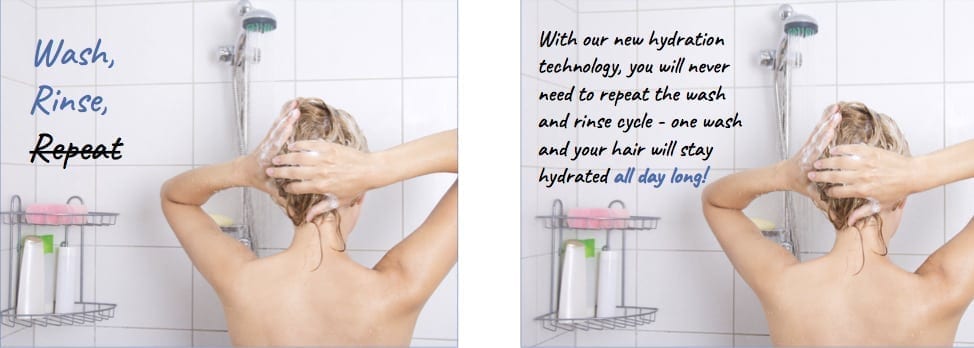 image of two ads for a shampoo product used as an example for simplifying your message as a tip to improve your social media advertising