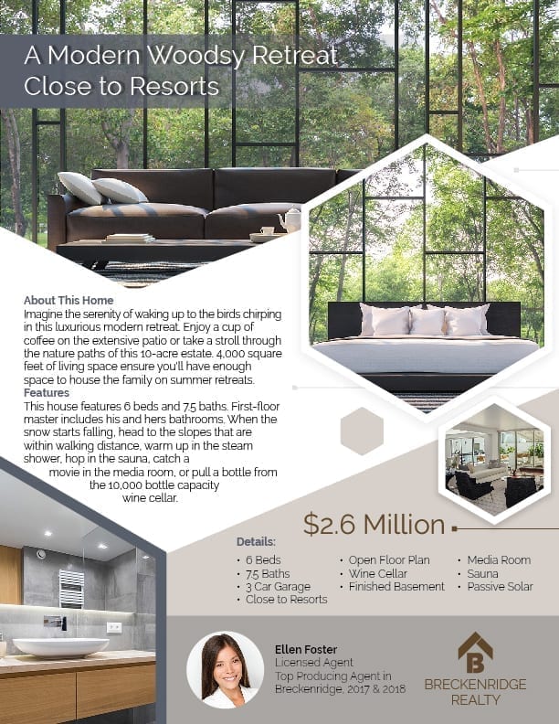 woodsy retreat real estate flyer