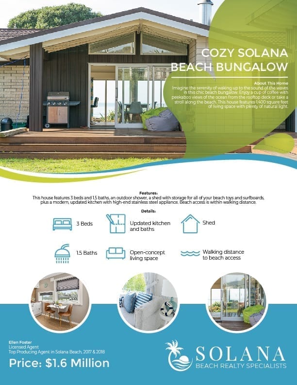 Solana beach bungalow real estate flyer