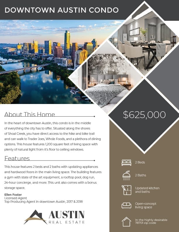 downtown Austin condo real estate flyer