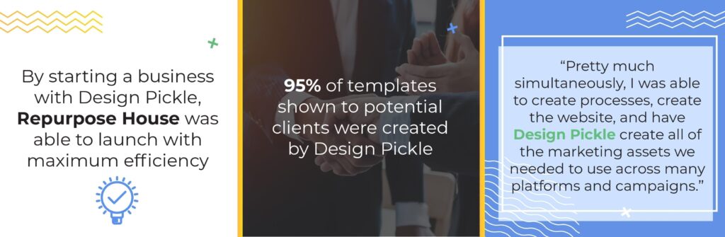 Quotes from Design Pickle client Shaina Weisinger about how Design Pickle helped Repurpose House revamp their brand