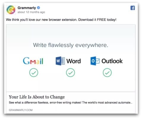 Grammarly Facebook ad