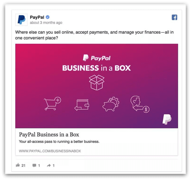 PayPal Facebook ad